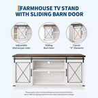 Meuble TV de ferme pour téléviseurs jusqu'à 65 pouces et centre de divertissement avec portes de grange coulissantes et étagère réglable, console média avec armoire de rangement