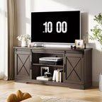 Meuble TV de ferme pour téléviseurs jusqu'à 65 pouces et centre de divertissement avec portes de grange coulissantes et étagère réglable, console média avec armoire de rangement