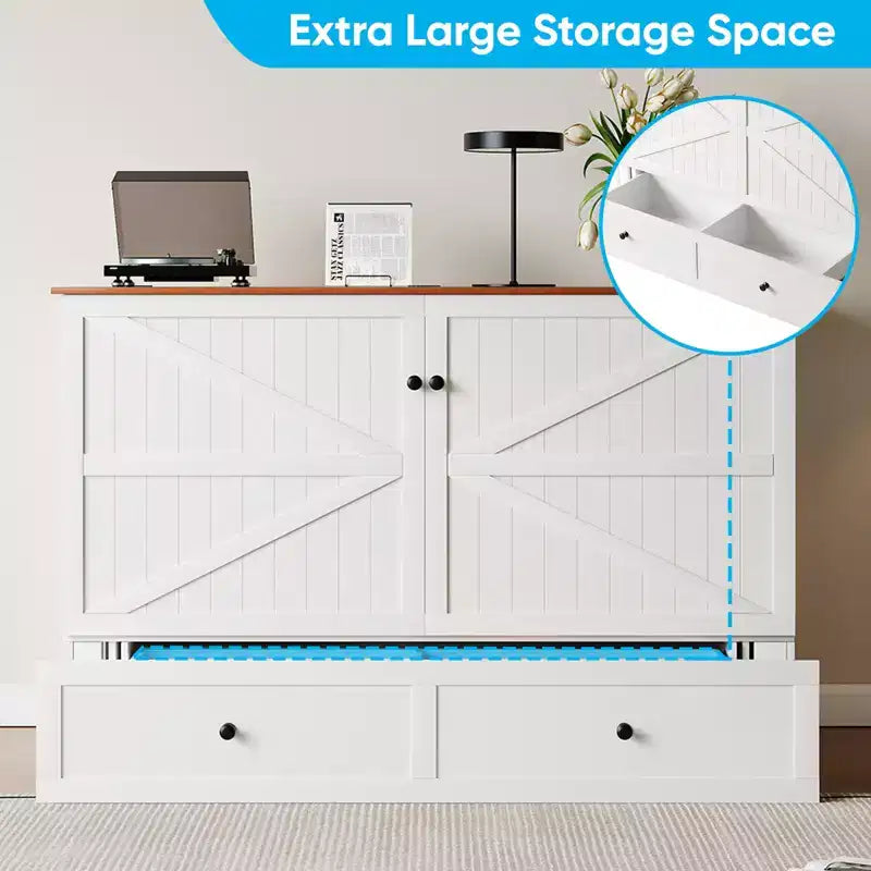 Lit escamotable Mjkone double/grand format avec rangement, SANS MATELAS