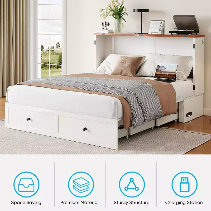Lit escamotable Mjkone double/grand format avec rangement, SANS MATELAS