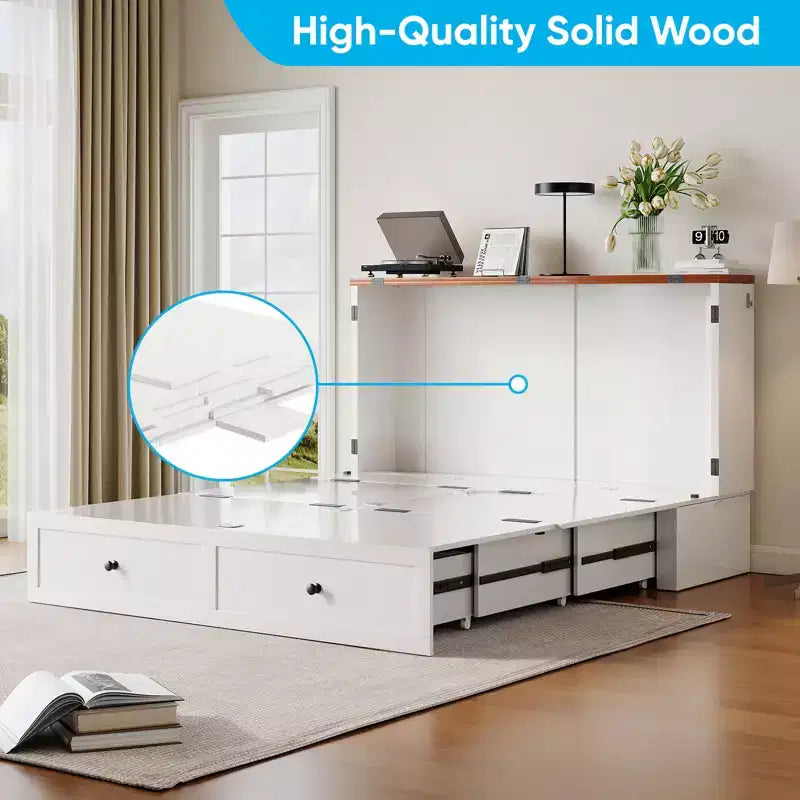Lit escamotable Mjkone double/grand format avec rangement, SANS MATELAS