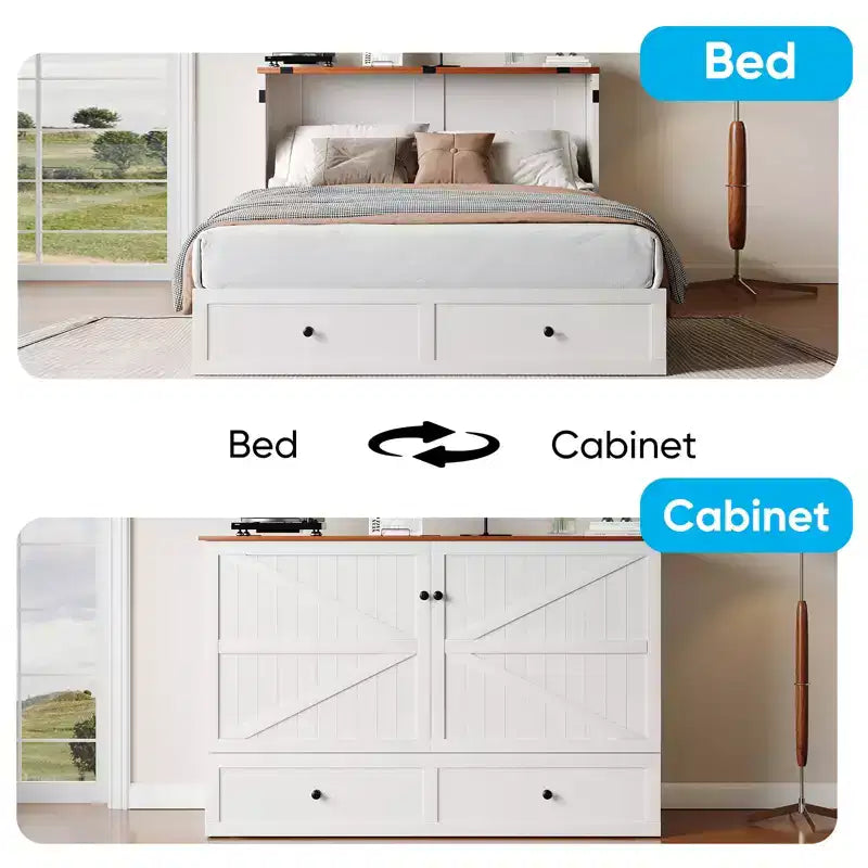 Lit escamotable Mjkone double/grand format avec rangement, SANS MATELAS