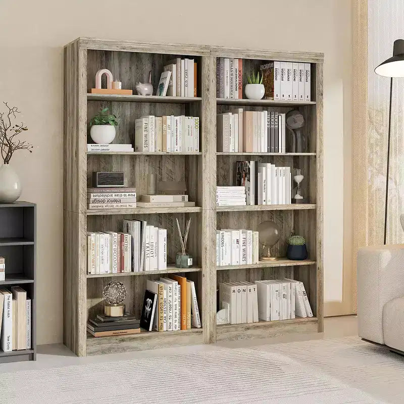 Bibliothèque moderne à 5 niveaux, étagère de 180 cm de haut en bois avec rangement ouvert, étagères de présentation autoportantes