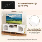 Meuble TV Costway avec station de charge pour téléviseurs 70 pouces, portes cannelées et 2 tiroirs de rangement, blanc