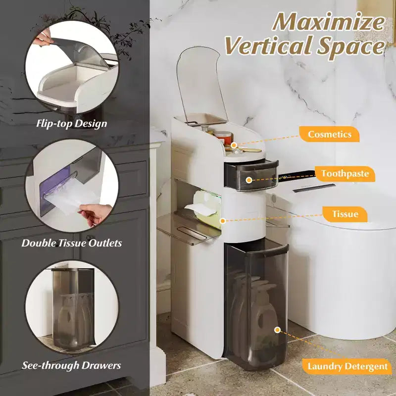 Meuble de rangement étroit à 4 niveaux Costway pour salle de bain avec tiroirs, boîte à mouchoirs et roulettes pour la cuisine