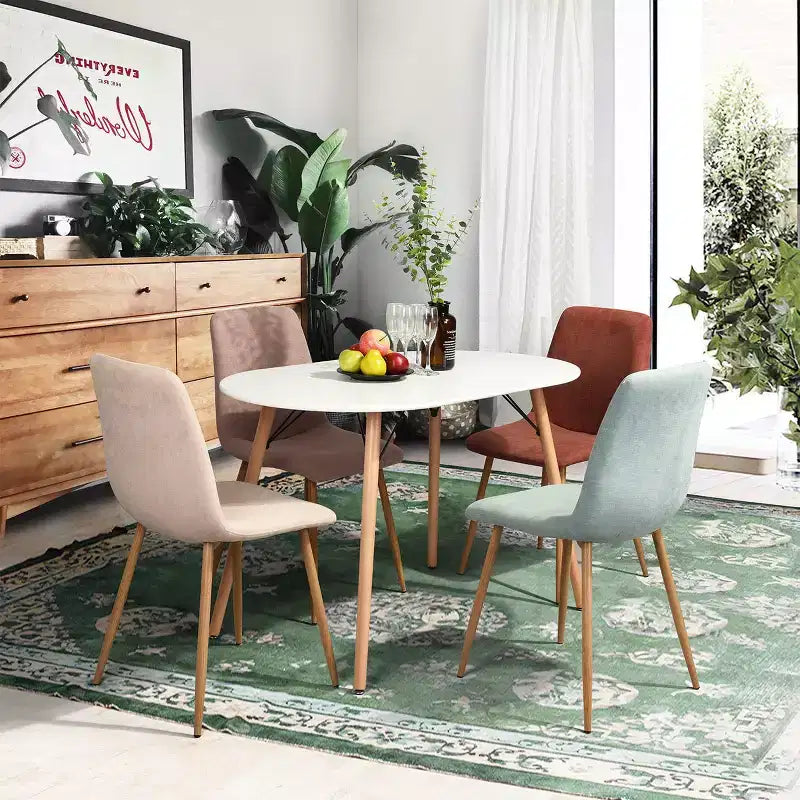 FurnitureR Table à manger ovale moderne de 120 cm pour 4 à 6 personnes, table blanche fonctionnelle avec pieds en bois pour bureau à domicile, cuisine, salle à manger, patio