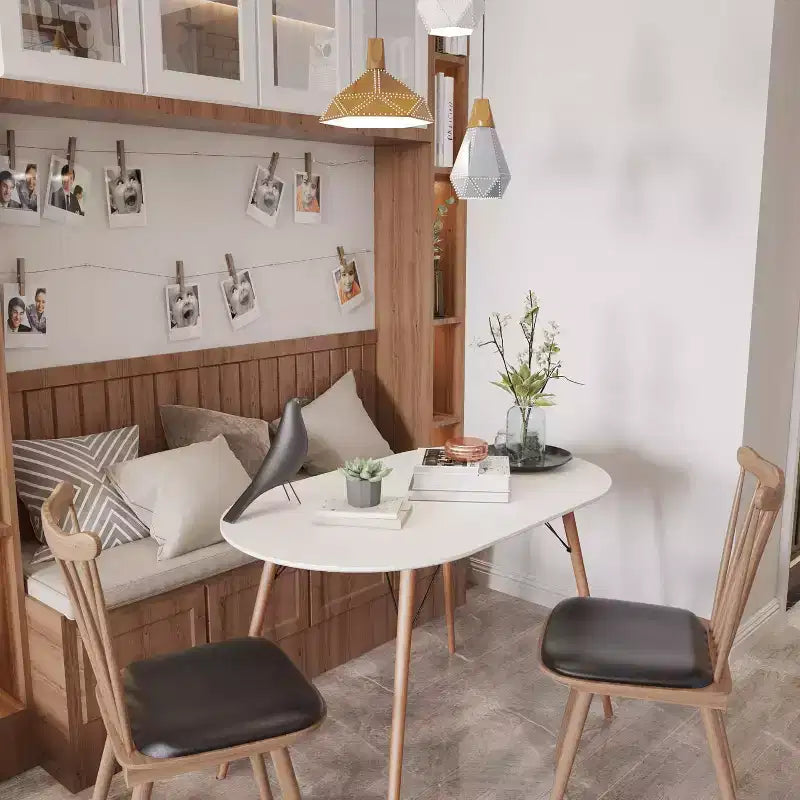 FurnitureR Table à manger ovale moderne de 120 cm pour 4 à 6 personnes, table blanche fonctionnelle avec pieds en bois pour bureau à domicile, cuisine, salle à manger, patio