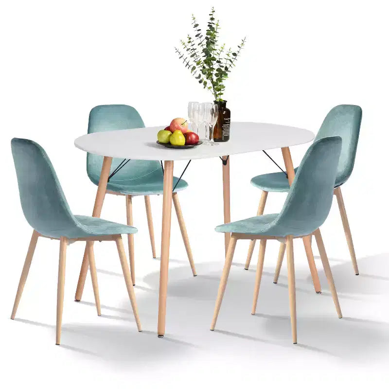 FurnitureR Table à manger ovale moderne de 120 cm pour 4 à 6 personnes, table blanche fonctionnelle avec pieds en bois pour bureau à domicile, cuisine, salle à manger, patio