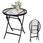 VINGLI Folding Glass Outdoor Side Table, 23.6 Inches Small Foldable Patio Bistro Table with Tempered Glass Table Top,Round