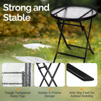 VINGLI Table d'appoint pliable en verre pour l'extérieur, petite table de bistro pliante de 60 cm avec plateau en verre trempé, ronde