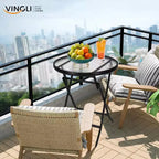 VINGLI Table d'appoint pliable en verre pour l'extérieur, petite table de bistro pliante de 60 cm avec plateau en verre trempé, ronde