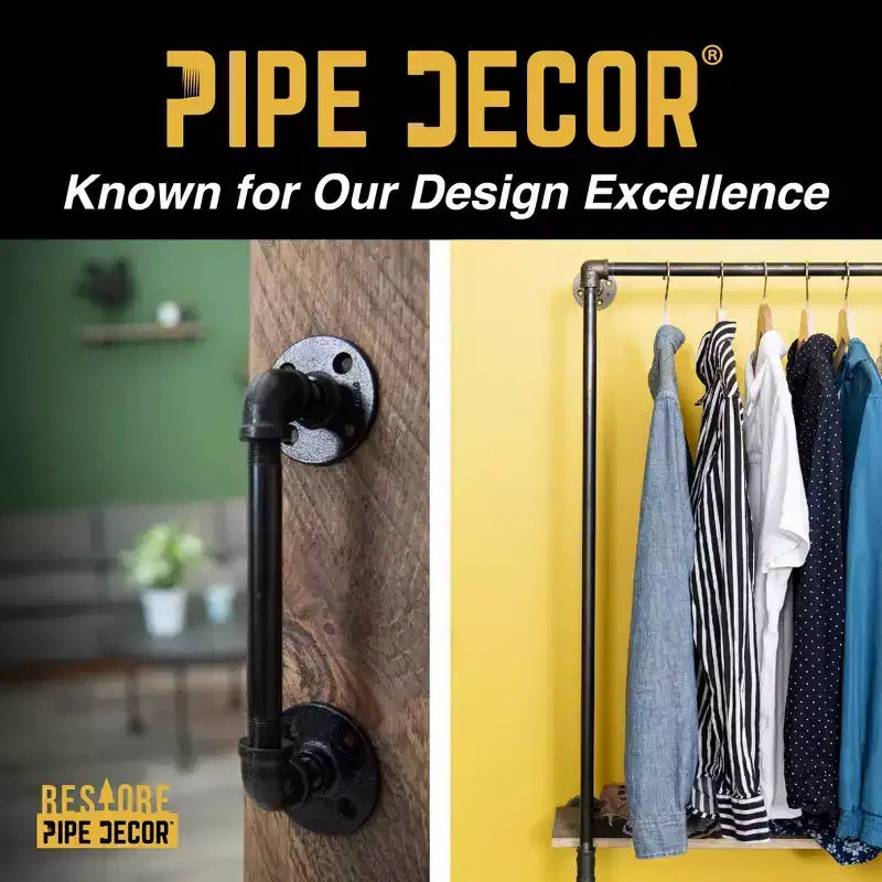 Pipe Decor Portant mural de 24 po avec tablette en bois, noir Boulder