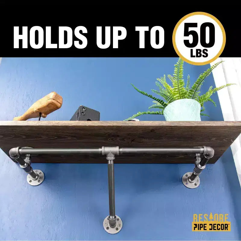 Pipe Decor Portant mural de 24 po avec tablette en bois, noir Boulder