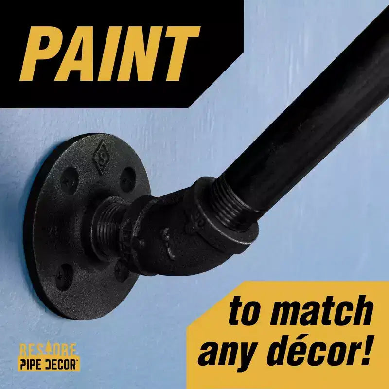 Pipe Decor Portant mural de 24 po avec tablette en bois, noir Boulder