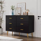 Commode moderne à 6 tiroirs avec poignées dorées et pieds en métal pour un salon, un couloir ou une entrée