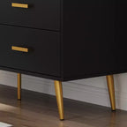 Modern 6 drawer storage chest with gold handles and metal legs for a living room, hallway or entryway