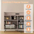 Meuble de rangement, commode 8 tiroirs avec lumières LED et station de charge, commode en bois, espace ouvert, entrée, organiseur de rangement pour salon