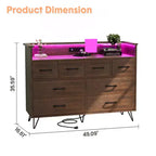Meuble de rangement, commode 8 tiroirs avec lumières LED et station de charge, commode en bois, espace ouvert, entrée, organiseur de rangement pour salon