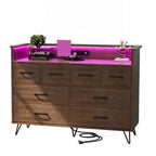 Meuble de rangement, commode 8 tiroirs avec lumières LED et station de charge, commode en bois, espace ouvert, entrée, organiseur de rangement pour salon