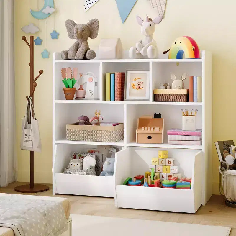 Meuble de rangement pour jouets GustoWave avec tiroirs mobiles, bibliothèque pour enfants avec roulettes cachées, organisateur de rangement multifonctionnel pour salle de jeux