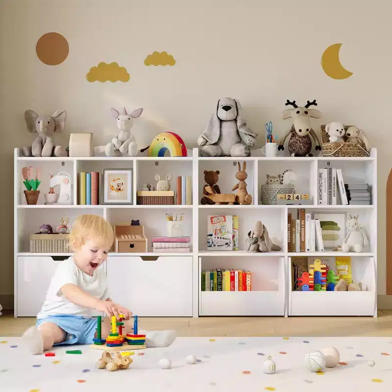 Meuble de rangement pour jouets GustoWave avec tiroirs mobiles, bibliothèque pour enfants avec roulettes cachées, organisateur de rangement multifonctionnel pour salle de jeux