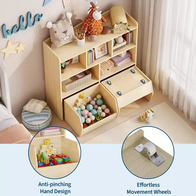 Meuble de rangement pour jouets GustoWave avec tiroirs mobiles, bibliothèque pour enfants avec roulettes cachées, organisateur de rangement multifonctionnel pour salle de jeux