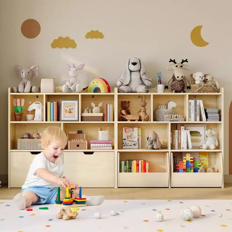 Meuble de rangement pour jouets GustoWave avec tiroirs mobiles, bibliothèque pour enfants avec roulettes cachées, organisateur de rangement multifonctionnel pour salle de jeux