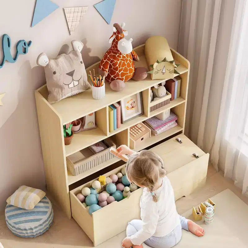 Meuble de rangement pour jouets GustoWave avec tiroirs mobiles, bibliothèque pour enfants avec roulettes cachées, organisateur de rangement multifonctionnel pour salle de jeux