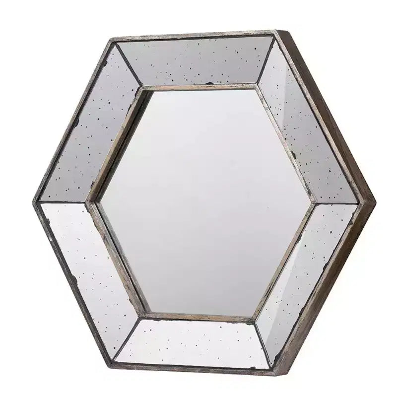 MAYEERTY Miroir Mural Hexagonal 21 x 18 avec Finition Argentée, Miroir Décoratif pour Salon, Entrée, Chambre à Coucher