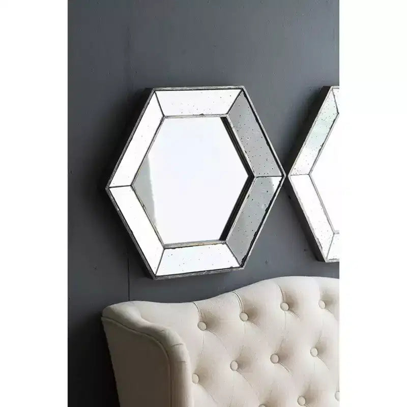 MAYEERTY Miroir Mural Hexagonal 21 x 18 avec Finition Argentée, Miroir Décoratif pour Salon, Entrée, Chambre à Coucher