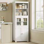 Petit buffet avec huche de 160 cm, garde-manger de cuisine à 4 portes, armoire de rangement autoportante avec étagère réglable pour salle à manger, salon