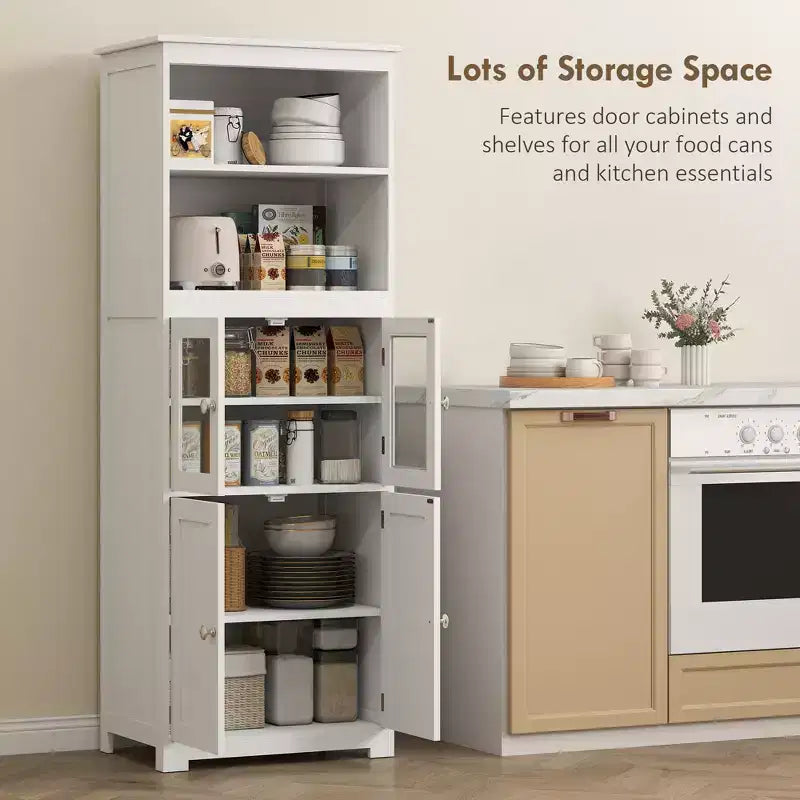 Petit buffet avec huche de 160 cm, garde-manger de cuisine à 4 portes, armoire de rangement autoportante avec étagère réglable pour salle à manger, salon
