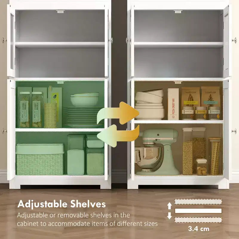 Petit buffet avec huche de 160 cm, garde-manger de cuisine à 4 portes, armoire de rangement autoportante avec étagère réglable pour salle à manger, salon