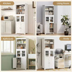 Petit buffet avec huche de 160 cm, garde-manger de cuisine à 4 portes, armoire de rangement autoportante avec étagère réglable pour salle à manger, salon
