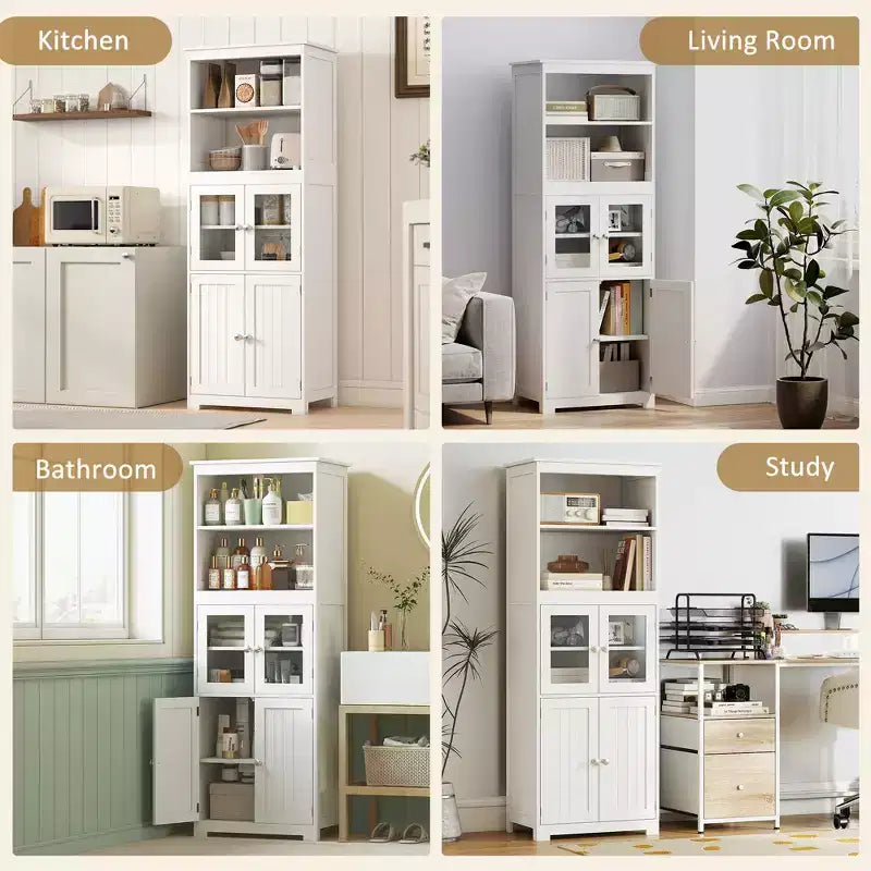 Petit buffet avec huche de 160 cm, garde-manger de cuisine à 4 portes, armoire de rangement autoportante avec étagère réglable pour salle à manger, salon