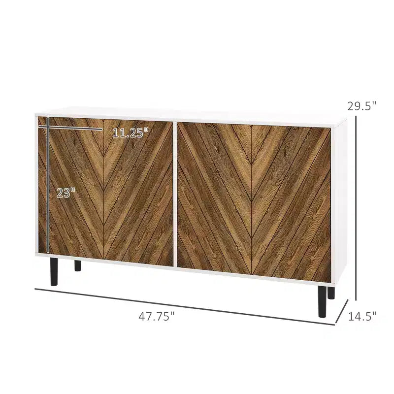 Buffet de cuisine avec étagères réglables, 4 portes à chevrons et pieds en bois de pin
