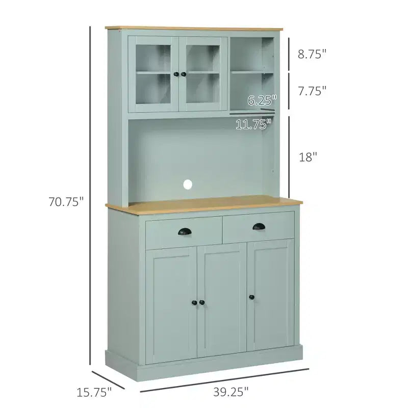 71 Garde-manger autoportant, buffet de cuisine avec huche, meuble de rangement moderne, meuble à micro-ondes avec tiroirs, portes en verre et étagères réglables