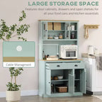 71 Garde-manger autoportant, buffet de cuisine avec huche, meuble de rangement moderne, meuble à micro-ondes avec tiroirs, portes en verre et étagères réglables