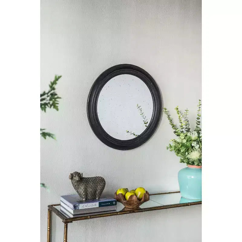 MAYEERTY 23.5 Miroir Mural Rond avec Cadre en Bois Noir, Miroir Décoratif Classique Antique pour Salon, Foyer, Salle de Bain, Bureau
