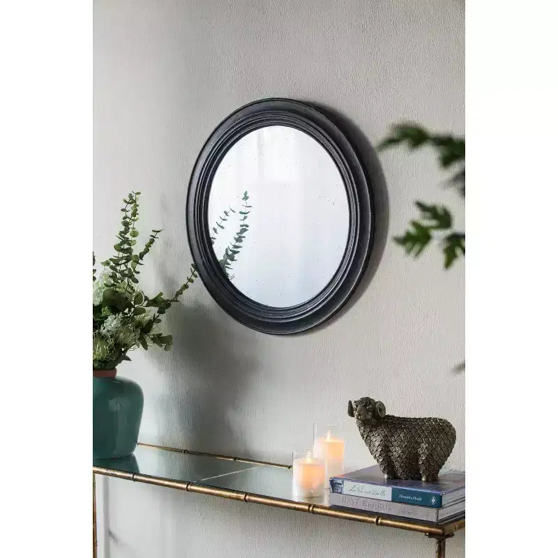 MAYEERTY 23.5 Miroir Mural Rond avec Cadre en Bois Noir, Miroir Décoratif Classique Antique pour Salon, Foyer, Salle de Bain, Bureau