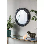 MAYEERTY 23.5 Miroir Mural Rond avec Cadre en Bois Noir, Miroir Décoratif Classique Antique pour Salon, Foyer, Salle de Bain, Bureau