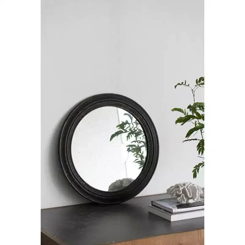 MAYEERTY 23.5 Miroir Mural Rond avec Cadre en Bois Noir, Miroir Décoratif Classique Antique pour Salon, Foyer, Salle de Bain, Bureau