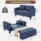 Homdox Canapé convertible 6-en-1, Causeuse de 147 cm avec lit gigogne, Poches de rangement et 2 oreillers, Futon en lin moderne