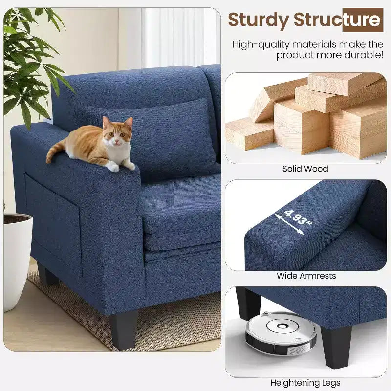 Homdox Canapé convertible 6-en-1, Causeuse de 147 cm avec lit gigogne, Poches de rangement et 2 oreillers, Futon en lin moderne