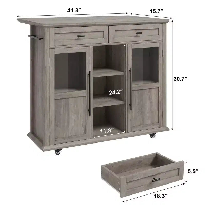 Tiroir de rangement, meuble de rangement de cuisine pliable et amovible avec plateau rabattable - 2 portes vitrées, étagère à épices, porte-serviettes pour salon, cuisine