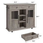Tiroir de rangement, meuble de rangement de cuisine pliable et amovible avec plateau rabattable - 2 portes vitrées, étagère à épices, porte-serviettes pour salon, cuisine