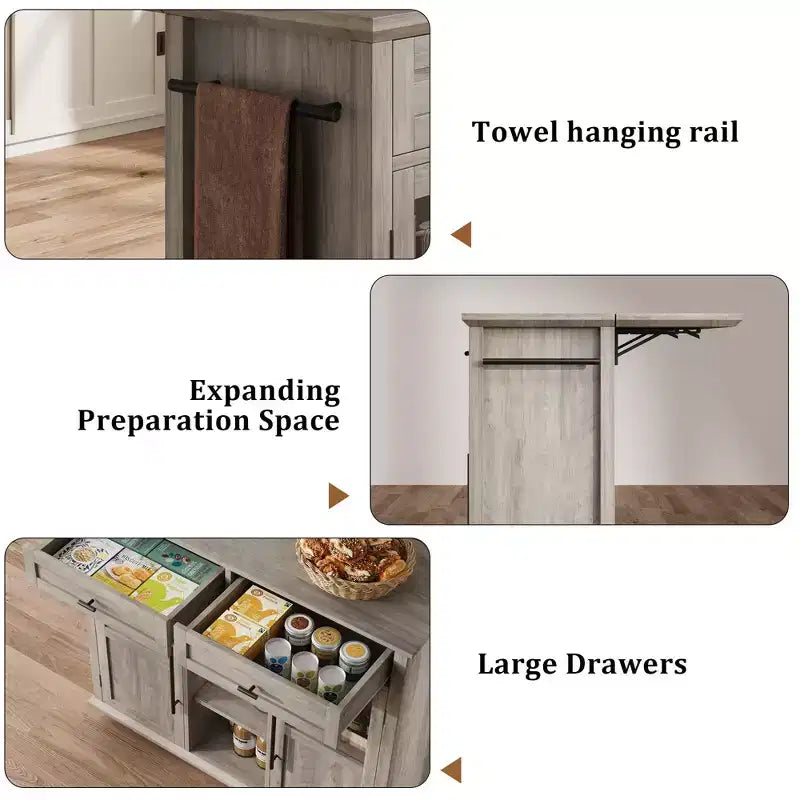 Tiroir de rangement, meuble de rangement de cuisine pliable et amovible avec plateau rabattable - 2 portes vitrées, étagère à épices, porte-serviettes pour salon, cuisine