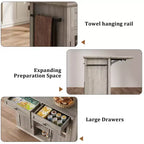 Tiroir de rangement, meuble de rangement de cuisine pliable et amovible avec plateau rabattable - 2 portes vitrées, étagère à épices, porte-serviettes pour salon, cuisine