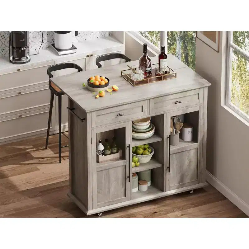 Tiroir de rangement, meuble de rangement de cuisine pliable et amovible avec plateau rabattable - 2 portes vitrées, étagère à épices, porte-serviettes pour salon, cuisine