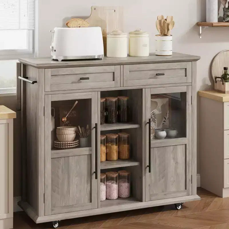 Tiroir de rangement, meuble de rangement de cuisine pliable et amovible avec plateau rabattable - 2 portes vitrées, étagère à épices, porte-serviettes pour salon, cuisine